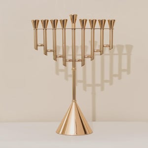 Luxurious Hanukkah Gift, Chanukah Menorah - Nickel and Gold Plating, 9-Branch Menorah, Jewish Art, Modern & Traditional Decor