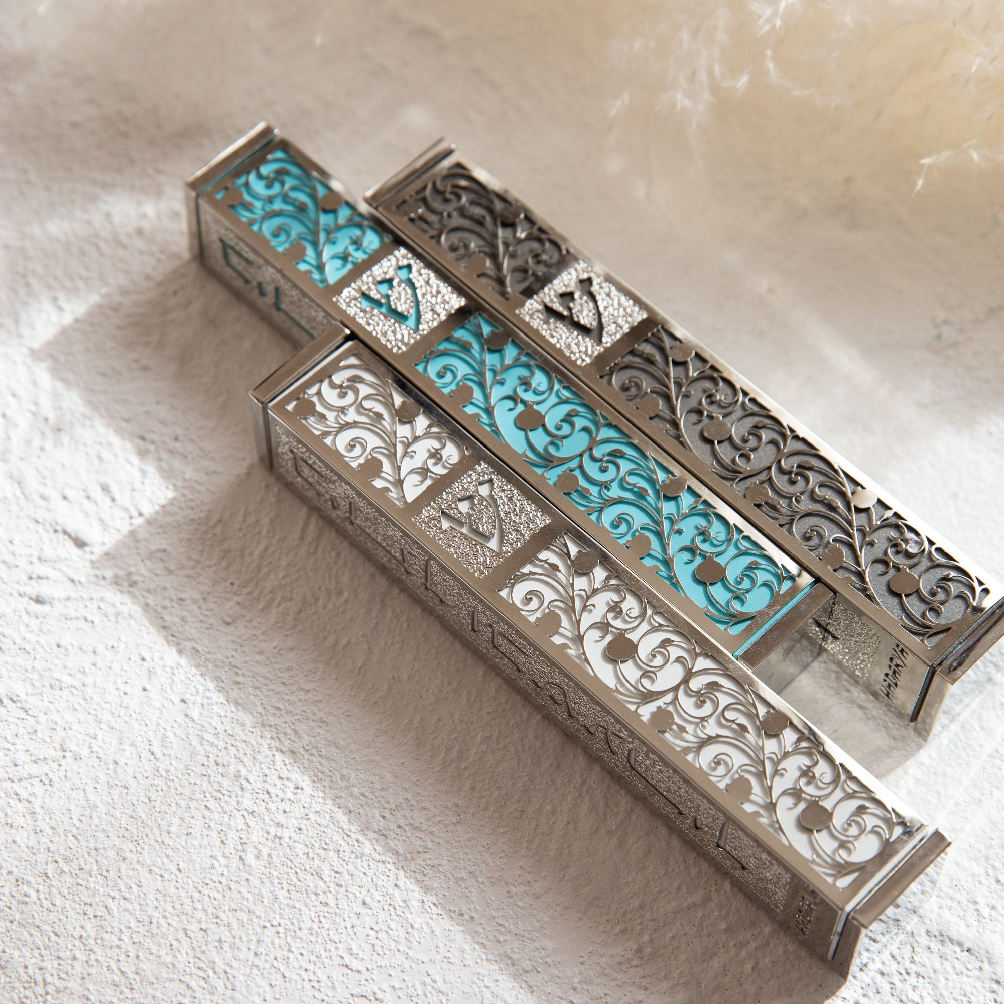 Modern White Handmade Mezuzah, Peel and Stick Mezuza Cover with Scroll, Handmade Judaica in Israel, Perfect Bat and Bar Mitzvah Gift