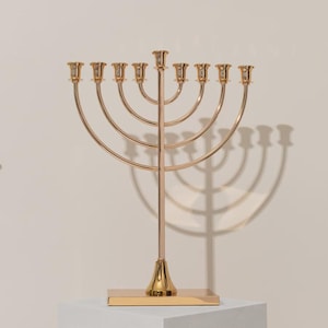 Chanukah Menorah - Nickel & Gold Plating, 9-Branch Oil Menorah, The Classic One Model, Hanukkah Gift, Jewish Art And Decor