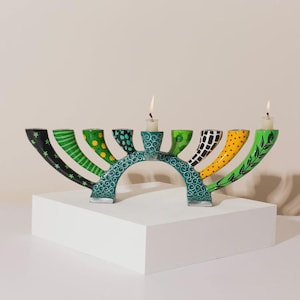 Menorá de Janucá de lujo: modelo Twist, diseño sofisticado, se convierte en candelabros coloridos, regalo de Janucá, arte judío, decoración de Janucá
