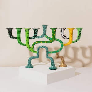 Modern Chanukah Menorah – Handmade Loopa Model, Artistic & Bold Design, 9 Branch Oil Menorah, Hanukkah Gift, Jewish Art