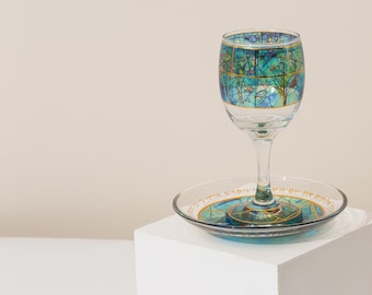 Artisan Marc Chagall Inspired Kiddush Cup Set | Handcrafted Jewish Art for Shabbat, Jewish Weddings, and Holiday Celebrations