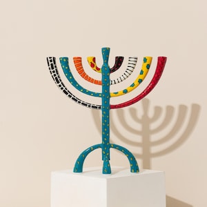 Handmade Enamel-Painted Hanukkah Menorah - The Classic Premium Collection in M size | 30x30 cm | Unique Animal Designs