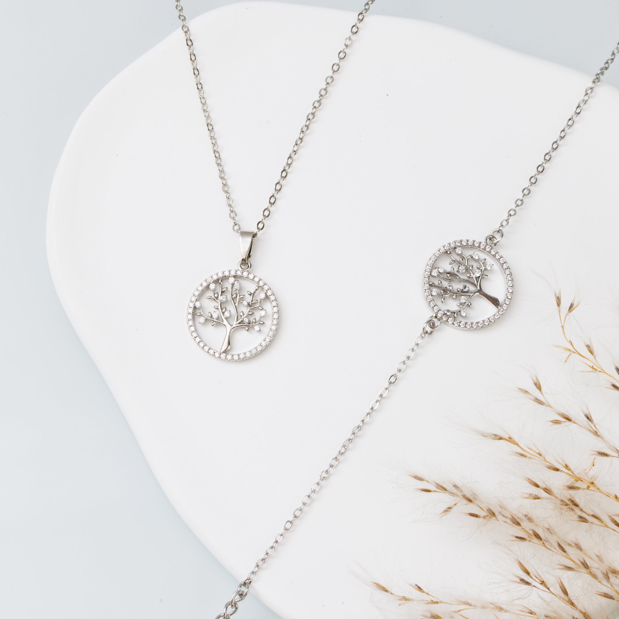 ブレスレット LESS IS MORE silver fleur necklace Silver Tree of Life Necklace With Zirconia Diamonds | Family