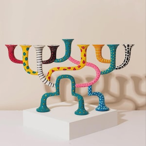 Handmade Hanukkah Menorah – Winding Graphic Loopa Model, Luxurious 9 Branch Oil Menorah, Holiday Gift, Jewish Art, Chanukah Decor