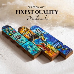 Jewish Mezuzah with Marc Chagall Design , Wood Artistic Mezuzah, Peel and Stick Modern Mezuza Cover with Scroll, Handmade Judaica in Israel