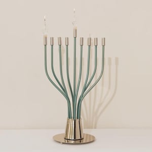 Luxurious Chanukah Menorah - Nickel and Gold Plating, 9-Branch Oil Menorah, Hanukkah Gift, Jewish Art, Traditional & Modern Decorations
