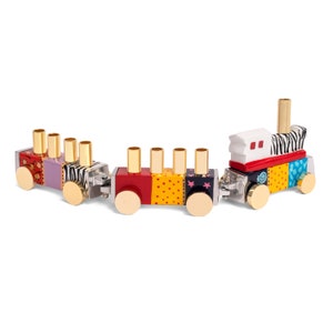 Train Childrens Play Chanukah Menorah, Contemporary Aluminium design with Colorful Hand Painted 9 Branch ,a Perfect Jewish & Kids Gift image 5