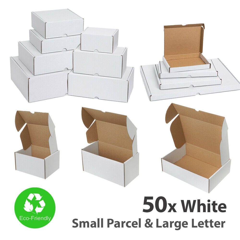Pack of 50 White Cardboard Shipping Boxes Die Cut Folding Etsy UK