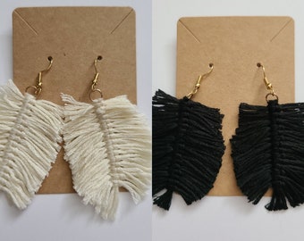 Macrame Feather Dangle Drop Earrings