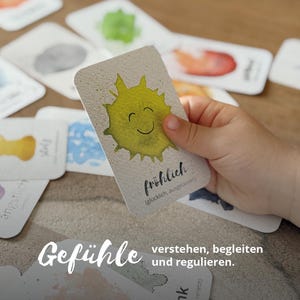 Emotionskarten | bis zu 68 Gefühle Kindern erklären | 30 Karten in Box | handgezeichnete Aquarell-Illustrationen | Leitfaden zur Handhabung