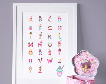 Personalised Ice-Cream Alphabet Print | New Baby Gift | New Baby Print | Christening Gift | Birth Details Print | Nursery decor | UNFRAMED