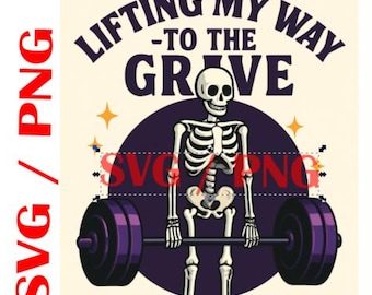 Halloween Skeleton Deadlift SVG – Gym Skull Iron-On Transfer (PNG)