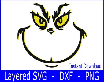 Layered Grinch Face SVG, Christmas Cut File (Digital Download)