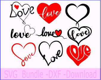 Love with Heart SVG Bundle, Customizable Designs (Digital Download)