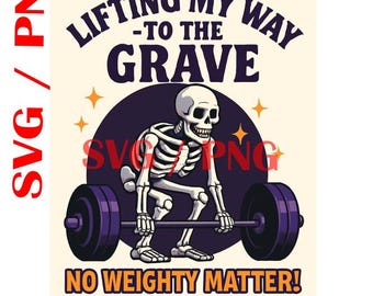 Skeleton Deadlifting SVG – Fitness Gym Clipart, Halloween Workout (SVG/PNG)
