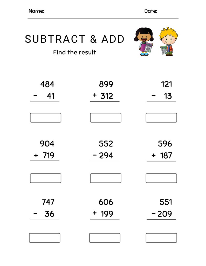 Printable Worksheet Add &amp; Subtract in Two and Three Digits - Etsy