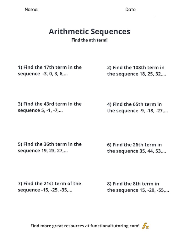 Arithmetic Sequence Worksheet