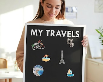 My Travels Travel Magnet Board, Black Metal Magnet Board, Minimalist Minimalist Room Decor, Texts Pattern