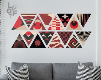 Aztec Triangles Vinyl Set Removable Set Sticker, Red Easy To Apply Wall Decor, Black Peel And Stick Material, Geometric Reusable Decal