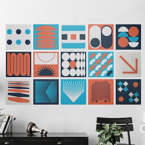 Orange And Blue Forms Vinyl Set Removable Set Sticker, Orange Wall Decal, Blue Room Decoration, Geometric Shape Sticker, Pattern Vinyl Decal