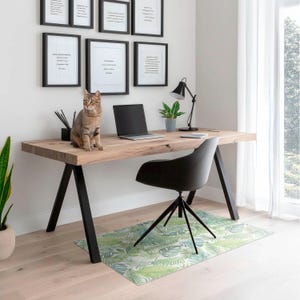 Tropical Leaves Computer Chair Mat, Green Office Chair Mat, Chair Mat, Plants Vinyl Floor Protector, Chair Floor Protector