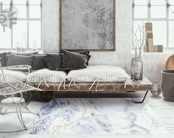 Blue White Rock Linoleum Rug, Navy Vinyl Mat, White Vinyl Floor Mat, Marble Vinyl Rug, PVC Mat, Livingroom Rug, Comfort Mat