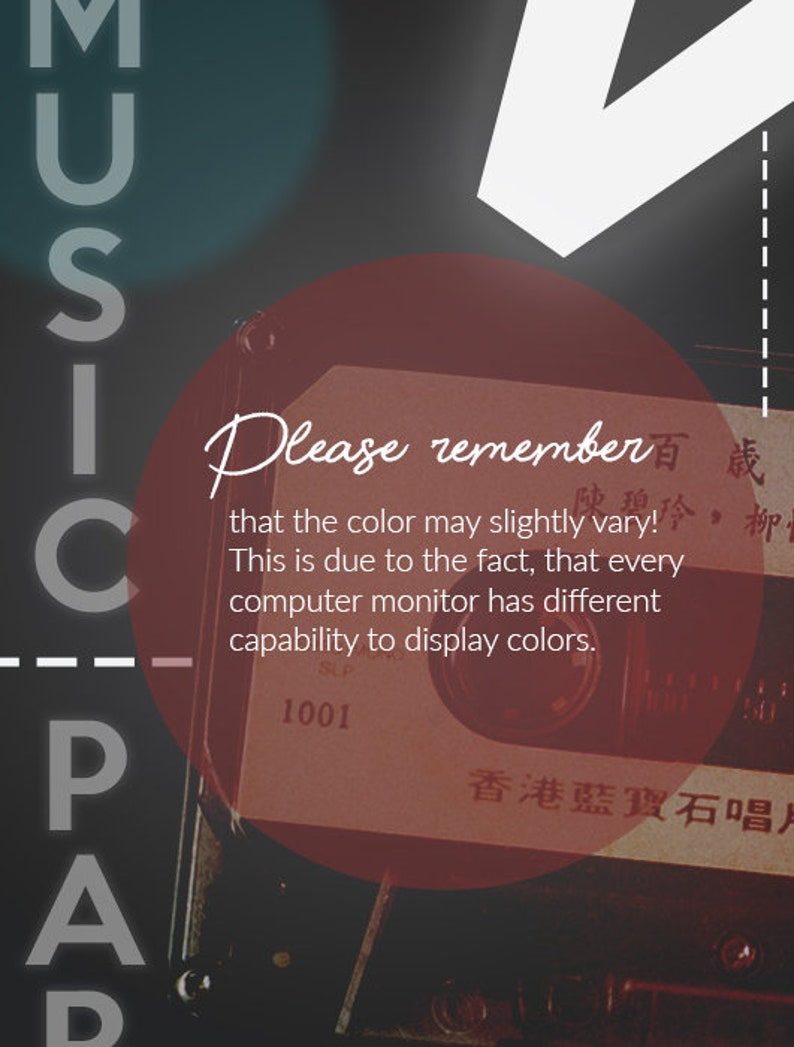 May include: A red cassette tape with the text "Please remember that the color may slightly vary! This is due to the fact, that every computer monitor has different capability to display colors." and "香港藍寶石唱片" in Chinese characters. The cassette tape is in focus and the background is blurred.