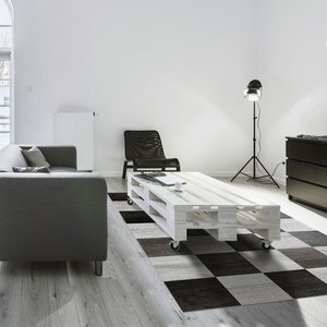 Lets Play Chess Linoleum Rug, Gray Vinyl Floor Mat, Black Vinyl Rug, Geometric Vinyl Mat, PVC Mat, Area Rug, Vinyl Rugs and Mats