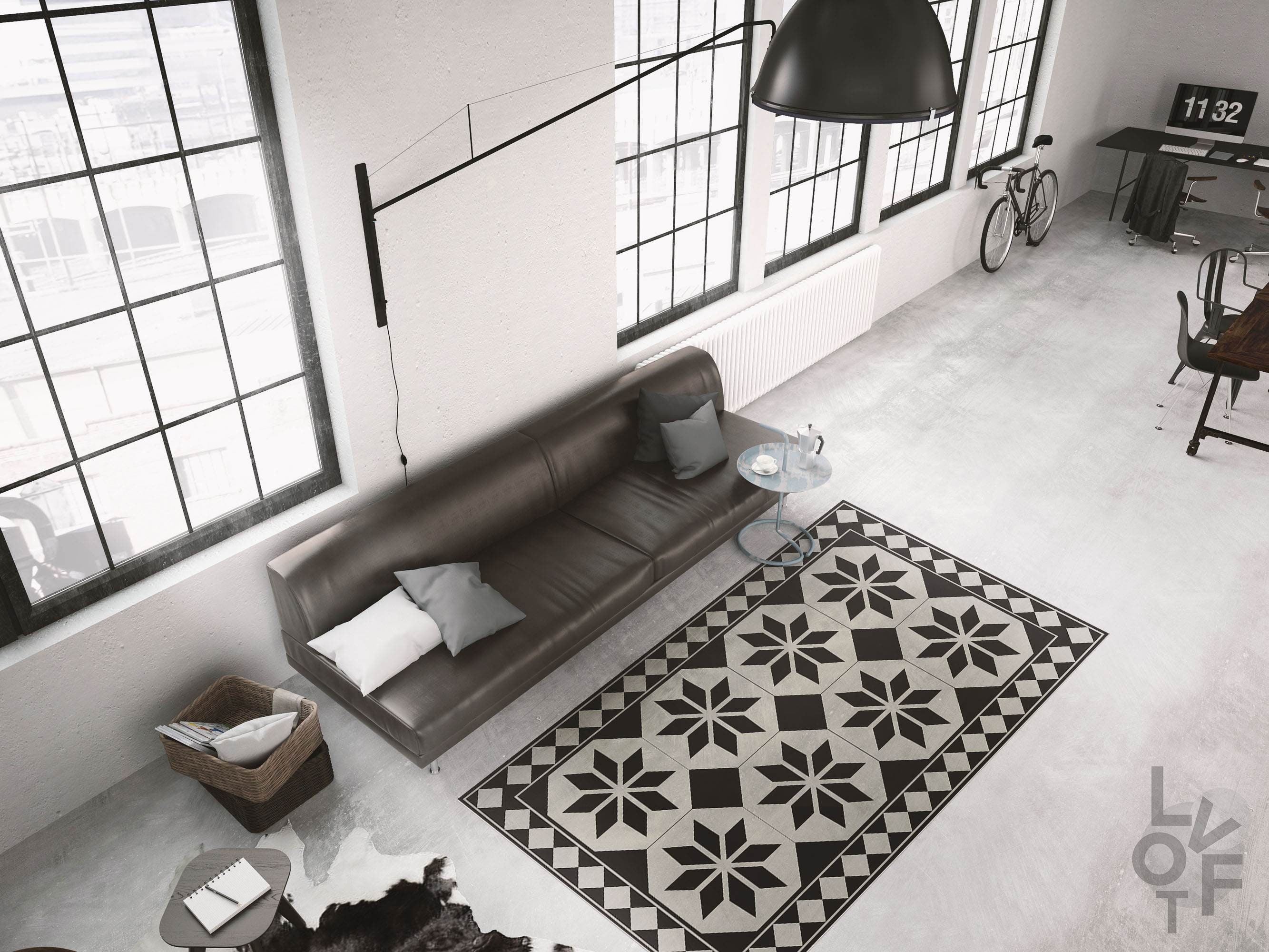 Geometry Stars Linoleum Rug, Black Vinyl Floor Mat, Gray Vinyl Rug ...