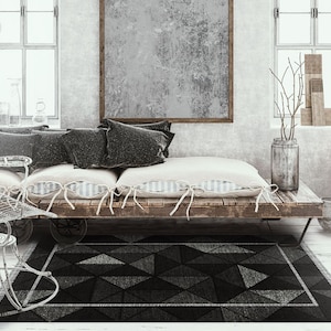 Nazarian Darkest Linoleum Rug, Black Vinyl Mat, Gray Vinyl Floor Mat, Abstract Vinyl Rug, PVC Mat, Vinyl Flooring, Kitchen Mats For Floor