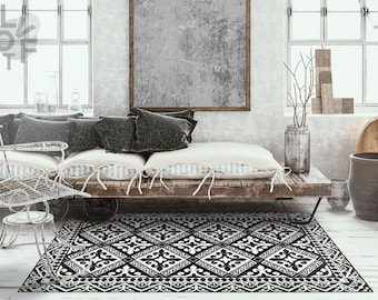 Castle Floor Linoleum Rug, White Vinyl Rug, Black Vinyl Mat, Tile Vinyl Floor Mat, Floor Mat, Livingroom Rug, Comfort Mat, Nursery Rug