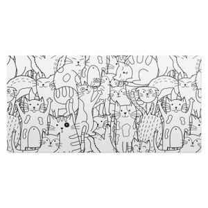 Cat drawing Desk Pad, Black And White Desk Cover, Table Protector Pad, Animals Desk Mat, Desk Decoration