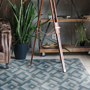 Dywan Geometryczny Podłoga Sky Linoleum, Niebieski Dywan Winylowy, Szara Mata Winylowa, Mata Podłogowa Winylowa Płytkowa, Mata Kuchenna, Mata Dekoracyjna, Mata Komfortowa