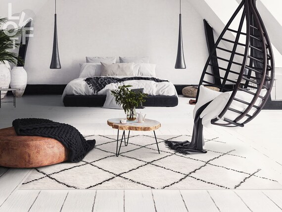 Polar Squares Linoleum Rug, White Vinyl Mat, Black Vinyl Floor Mat, Geometric Vinyl Rug, Floor Mat, Livingroom Rug, Comfort Mat