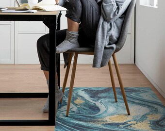 Alfombrilla para silla de oficina con ondas artísticas, alfombrilla azul, protector de suelo para silla de oficina, protector de suelo para silla con diseño abstracto, alfombrilla para silla de escritorio