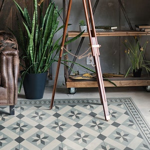 Geometry Mosaic Linoleum Rug, Beige Vinyl Floor Mat, Gray Vinyl Rug, Tile Vinyl Mat, Floor Mat, Area Rug, Comfort Mat, Nursery Rug