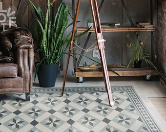 Geometry Mosaic Linoleum Rug, Beige Vinyl Floor Mat, Gray Vinyl Rug, Tile Vinyl Mat, Floor Mat, Area Rug, Comfort Mat, Nursery Rug