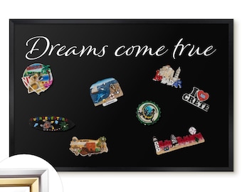 Dreams Come True Office Organizer Board, Black Metal Magnet Board, Minimalist Aesthetic Wall Hanging, Texts Pattern