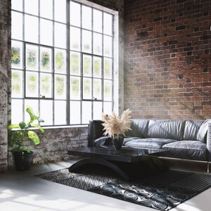 Rosalinda Black Linoleum Rug, Black Vinyl Floor Mat, Gray Vinyl Rug, Patchwork Vinyl Mat, Kitchen Mat, Livingroom Rug, Comfort Mat