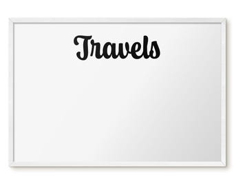 Travels Printed Magnet Board, White Metal Magnet Board, Minimalist Housewarming Gift, Texts Pattern