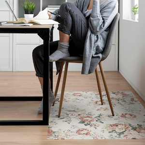 Floral Retro Pattern Desk Chair Mat, Beige Computer Chair Mat, Office Chair Mat, Plants Chair Mat, Gaming Chair Floor Protector
