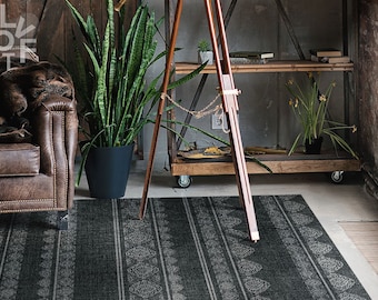Alfombra de linóleo negro Maddalena, alfombra de vinilo negro, alfombra de piso de vinilo gris, alfombra de vinilo ornamental, alfombra de piso, alfombra de sala de estar, alfombras de cocina para piso