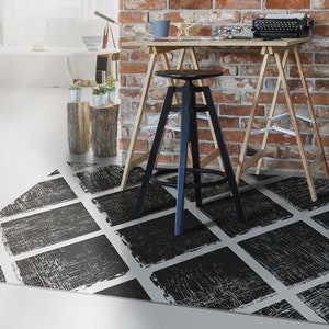City Streets Sky View Linoleum Rug, Black Vinyl Mat, White Vinyl Floor Mat, Geometric Vinyl Rug, Floor Mat, Decorative Mat, Rugs and Mats