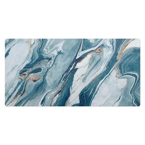 Bureauonderlegger marmer golven, blauwe bureauhoes, tafelbeschermer, bureaumat texturen, bureaudecoratie