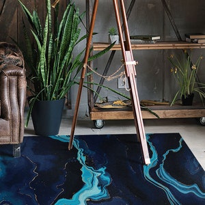 Deep Blue Sea Linoleum Rug, Turquoise Vinyl Rug, Navy Vinyl Mat, Marble Vinyl Floor Mat, Floor Mat, Area Rug, Kitchen Mats For Floor