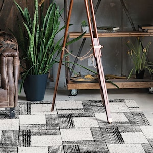 Sketchy Squares Linoleum Rug, Gray Vinyl Floor Mat, White Vinyl Rug, Wood Vinyl Mat, Floor Mat, Livingroom Rug, Kitchen Mats For Floor