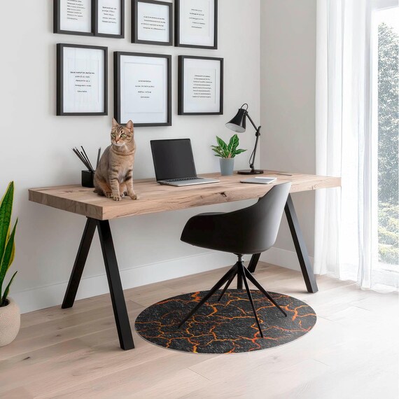 Cracked Lava Computer Chair Mat, Orange Office Chair Mat, Chair