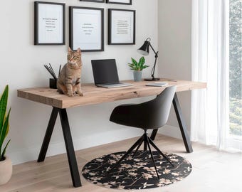Floral Vintage Pattern Office Chair Mat, Black Chair Mat, Office Chair Floor Protector, Plants Chair Floor Protector, Desk Chair Mat