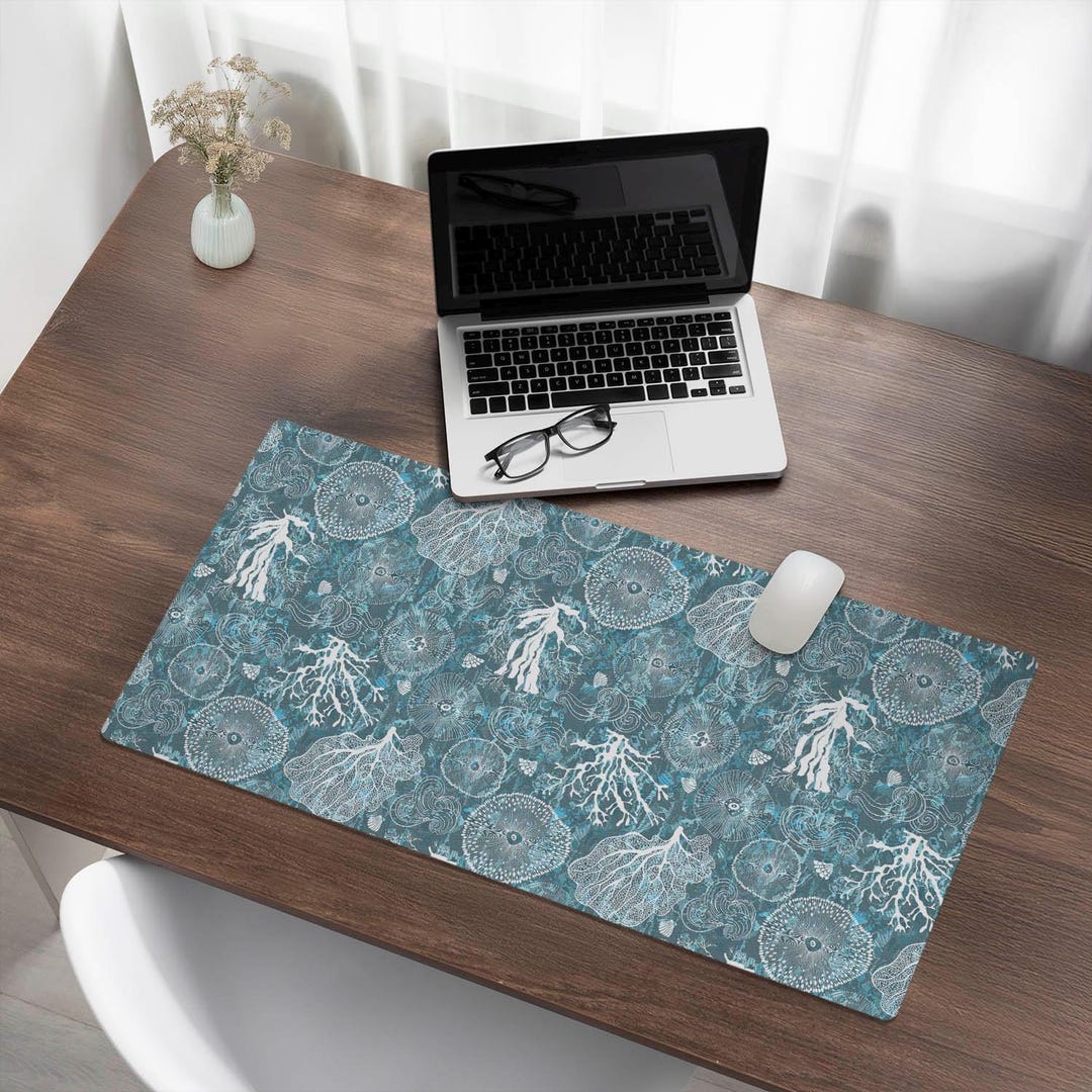 Desk Rug Pattern Organic Marine Patterns Desk Mat, Turquoise Desk Pad, PVC Table ...